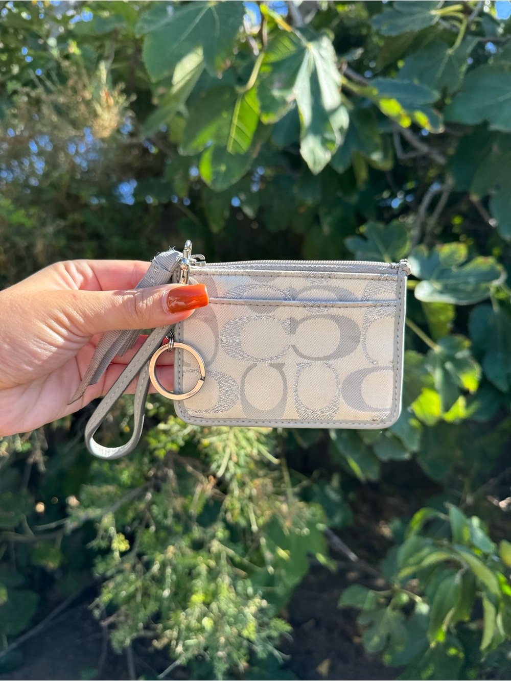 Coach Silver Signature Wristlet Card Case